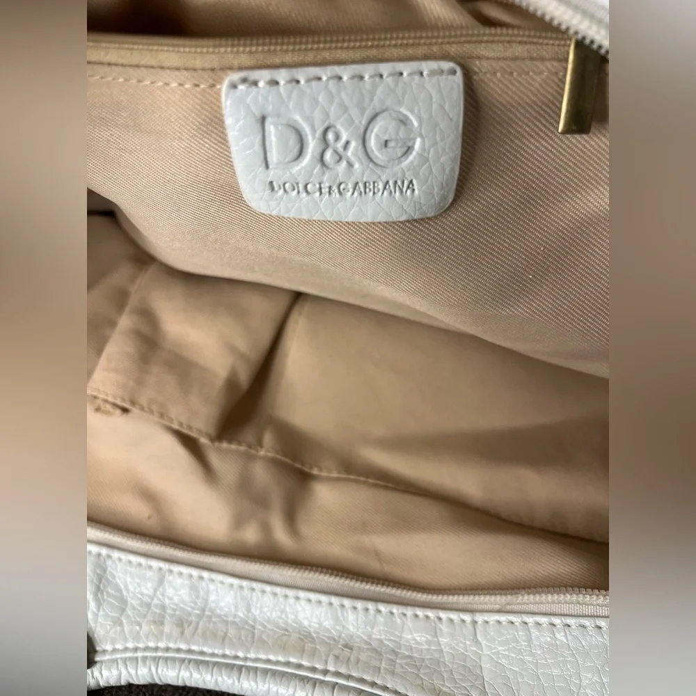 D&G Dolce & Gabbana White Studded Shoulder Bag Hobo Purse Y2K - Picture 3 of 7